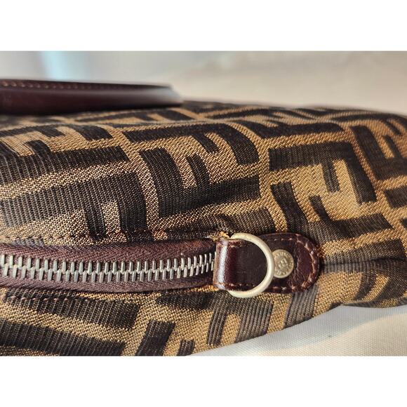 Fendi Zucca Canvas Dome Satchel Handbag Brown Leather Trim FF Silver Hardware - Picture 15 of 16